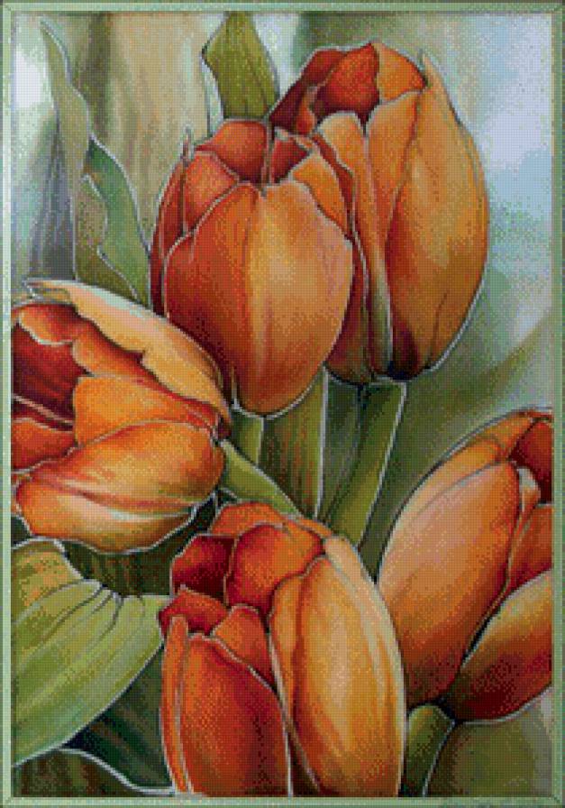 тюльпаны - тюльпаны, букет, цветы, картина, акварель, весна, панно - предпросмотр