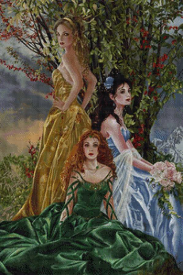 №691760 - фэнтези, сад, цветы, девушки, картина - предпросмотр