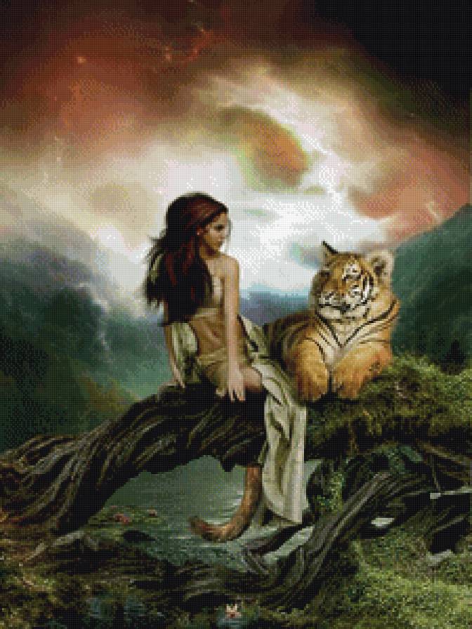 №691767 - тигр, фэнтези, девушка - предпросмотр