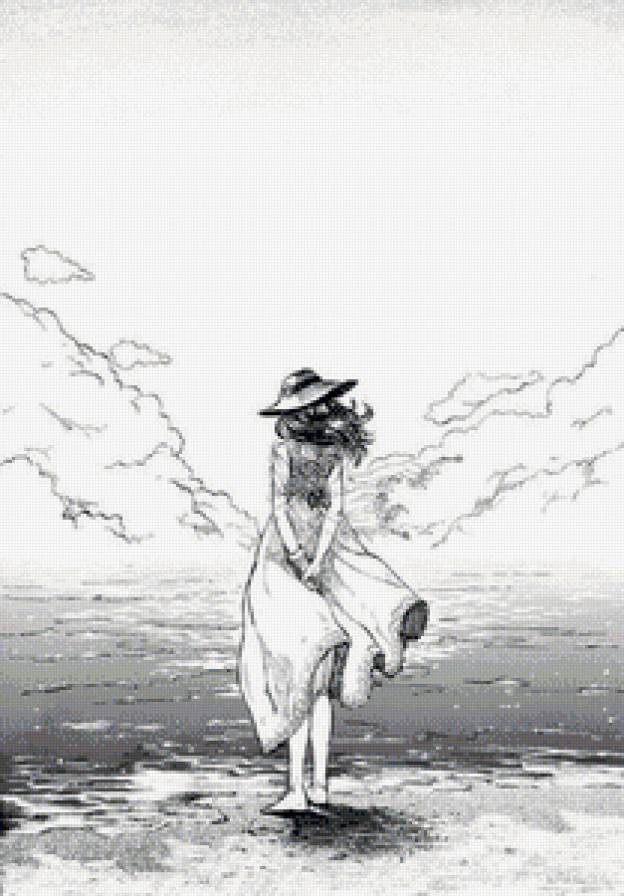 Ветер у моря - аниме, море, одиночество, девушка - предпросмотр