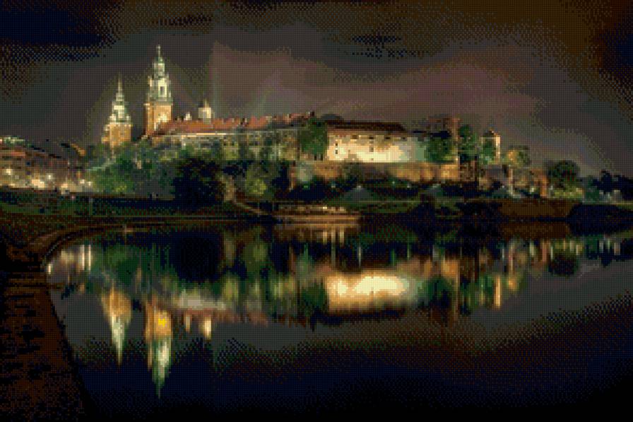 вечерний пейзаж города - вода, пейзаж, город, отраженте - предпросмотр