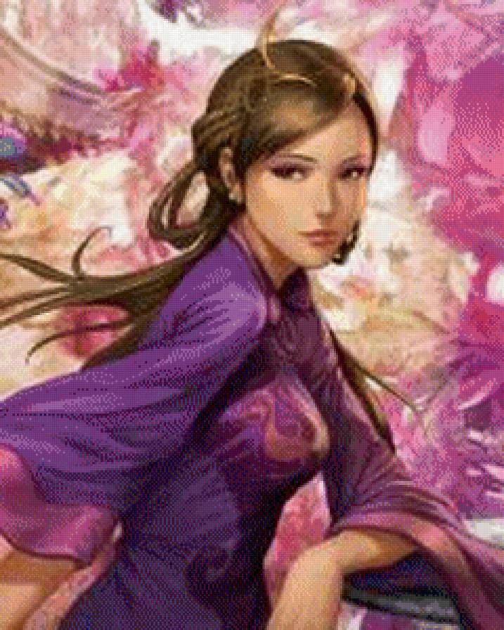 девушка в сиреневом - девушка, анимэ - предпросмотр