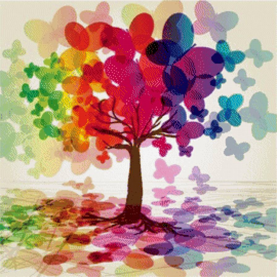 Деревце "4 сезона" (на подушку) - растения, дерево, зима, бабочки, осень, весна, лето, подушка - предпросмотр