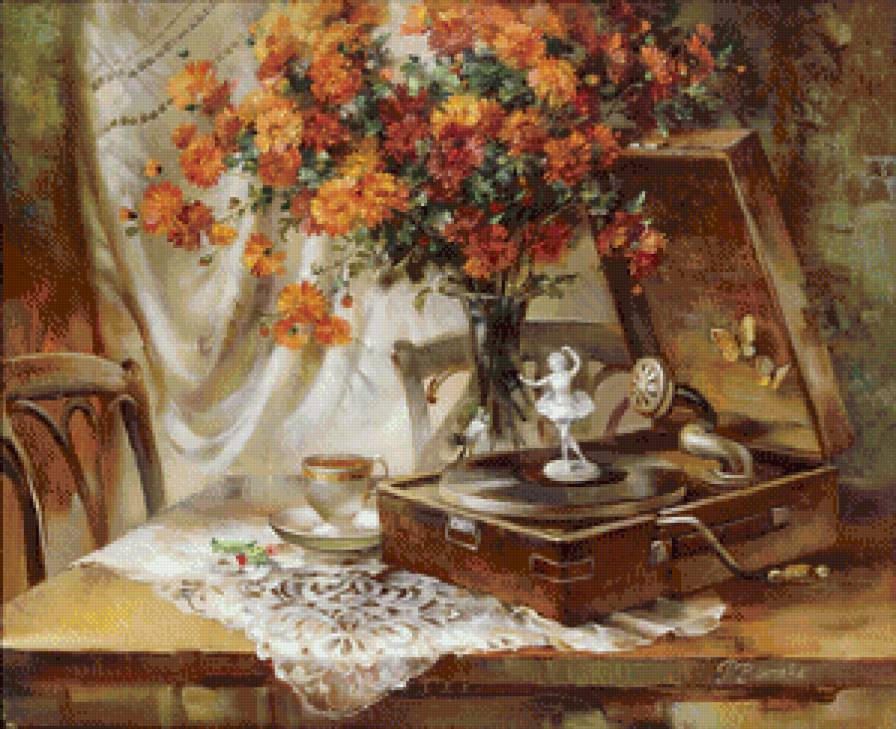 №695082 - картина, натюрморт, осень, художник, цветы - предпросмотр