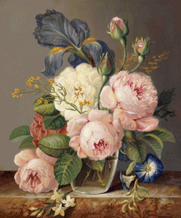 №695115 - цветы, картина, ваза, натюрморт, розы - предпросмотр