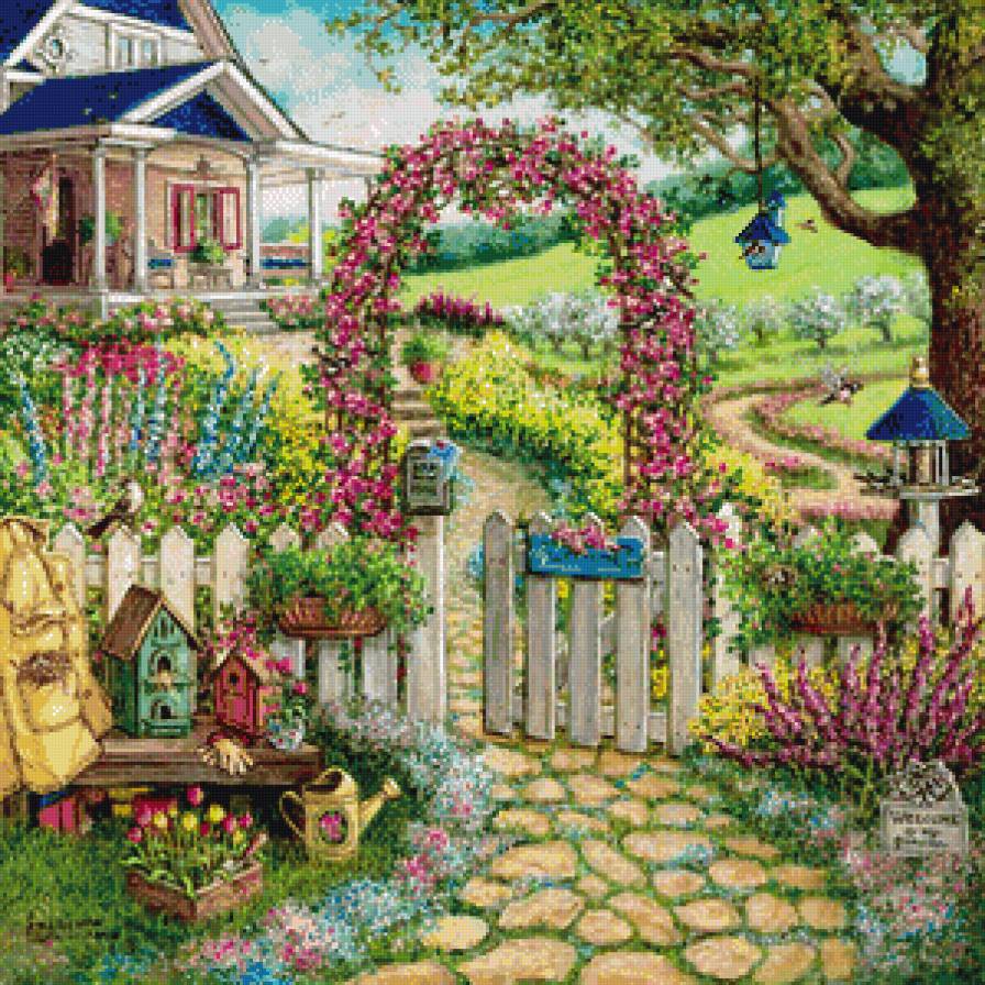 уютный дворик - дом, лето, деревня, двор, село, уют, скворечник - предпросмотр