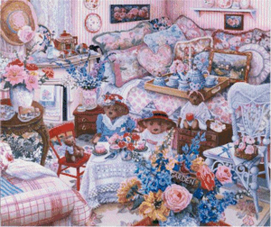 Мишки в спальне - плюшевые мишки, медведи. игрушки, спальня, кровать, постель - предпросмотр