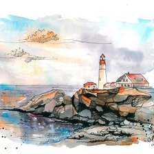 Схема вышивки «Одинокий маяк - акварель»
