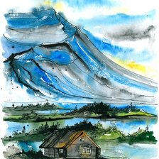 Схема вышивки «Домик в горах - акварель»