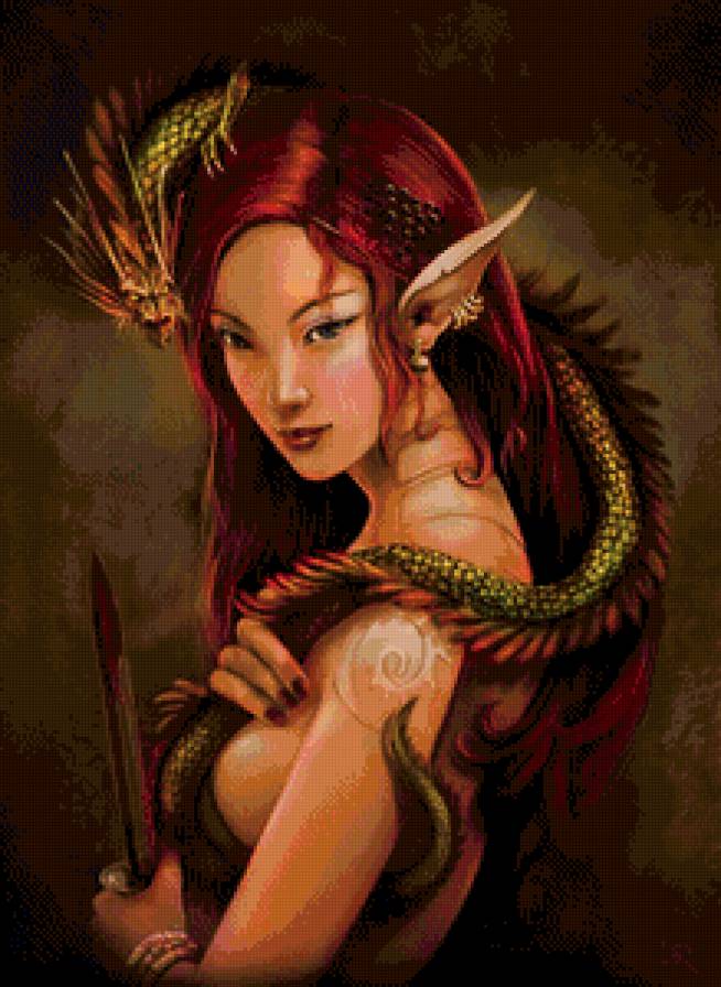 фантастическая пара - фэнтези, дракон, девушка - предпросмотр