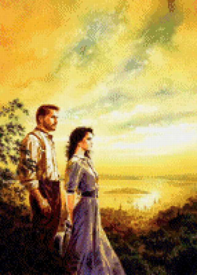 навстречу судьбе - пара, пейзаж, он, закат, она, прогулка, молодые люди - предпросмотр