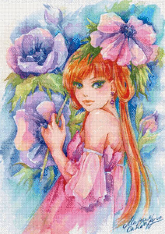 девушка в цветах - акварель, рисунок, девушка, нежность, цветы - предпросмотр