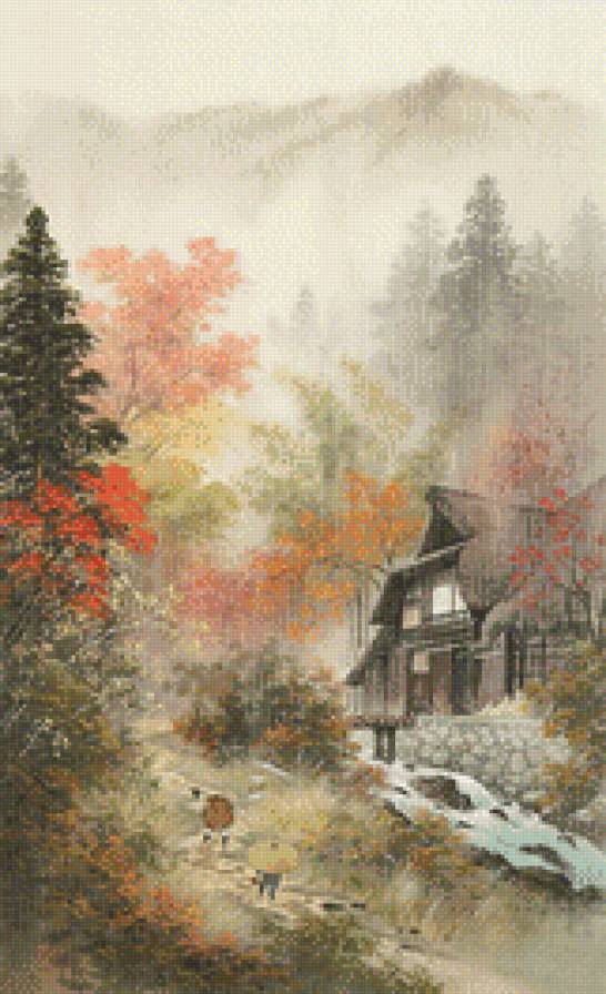 Японская живопись - осень, япония - предпросмотр