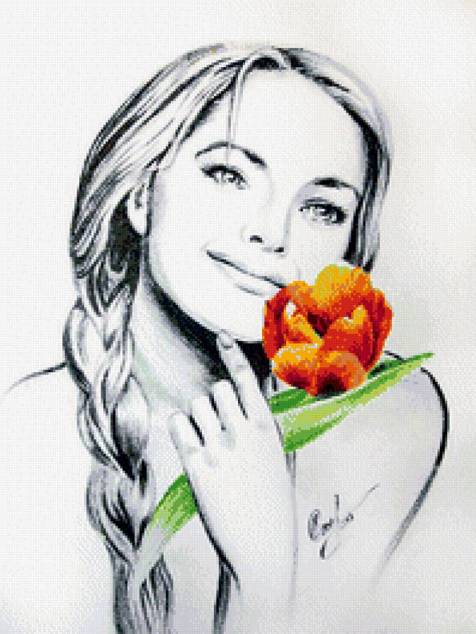 Девушка с тюльпаном - предпросмотр