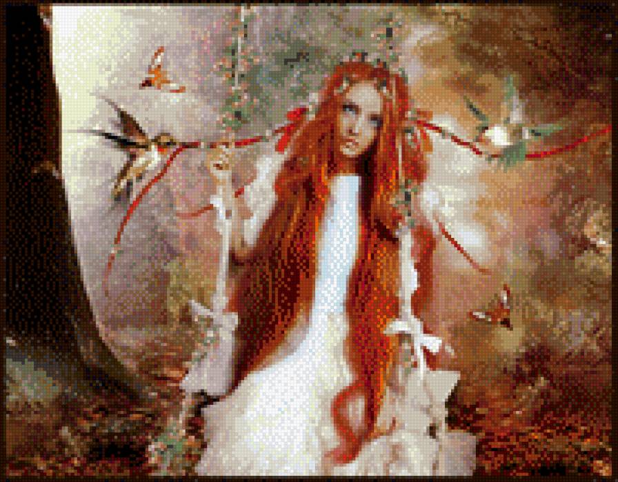 №697432 - колибри, фэнтези, птицы, девушка - предпросмотр