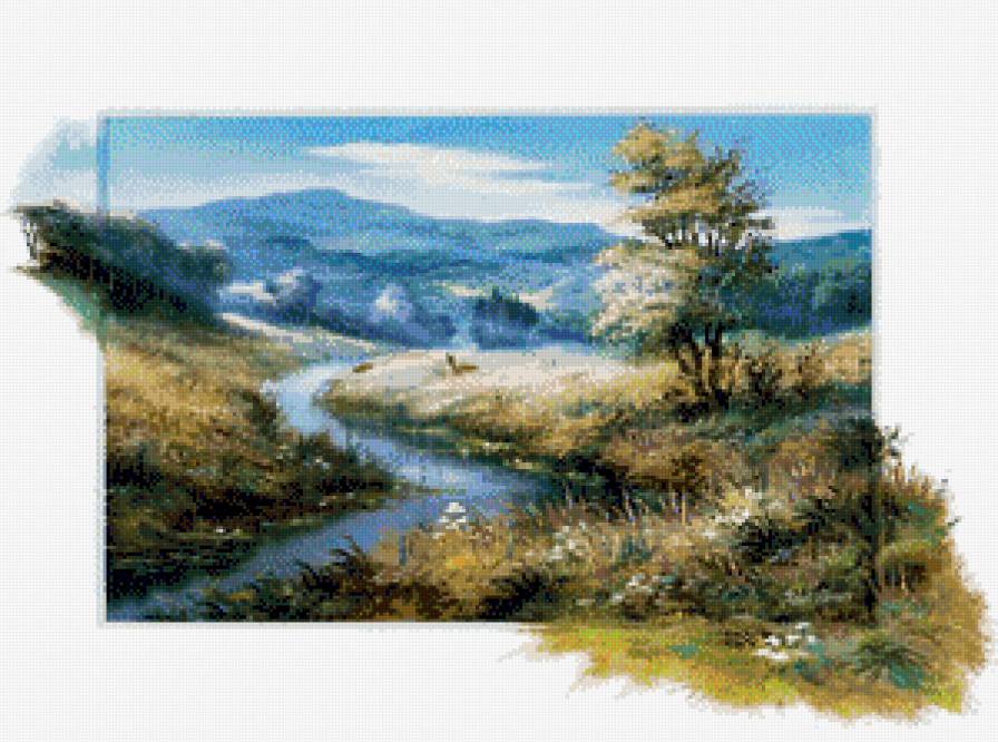 художник Рейнт Висаар - река, горы, природа, картина, пейзаж - предпросмотр