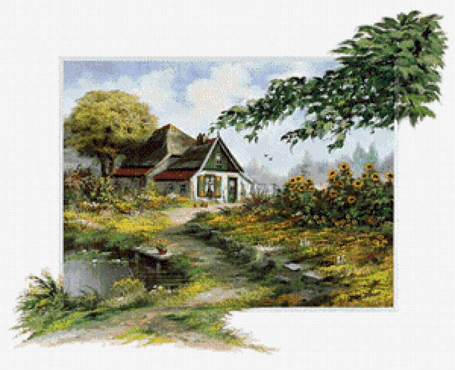 художник Рейнт Висаар - дом, лето, природа, подсолнух, пейзаж, картина - предпросмотр