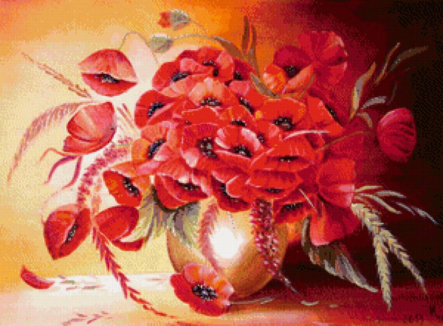 букет маков - картина, цветы, букет - предпросмотр