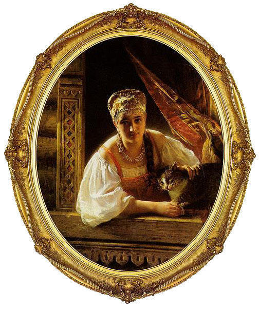 в окне - кошка, девушка - оригинал