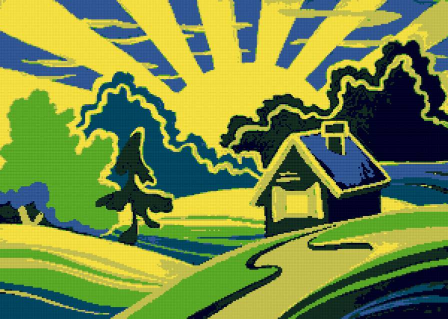 Домик на опушке - природа, детский рисунок, дом - предпросмотр