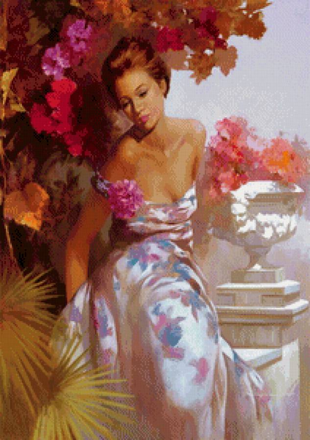 красивая девушка в цветах - красавица, портрет, живопись, девушка, женщина, цветы - предпросмотр