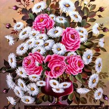 Схема вышивки «Розы и ромашки»