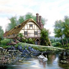 Схема вышивки «Лебеди в пруду»