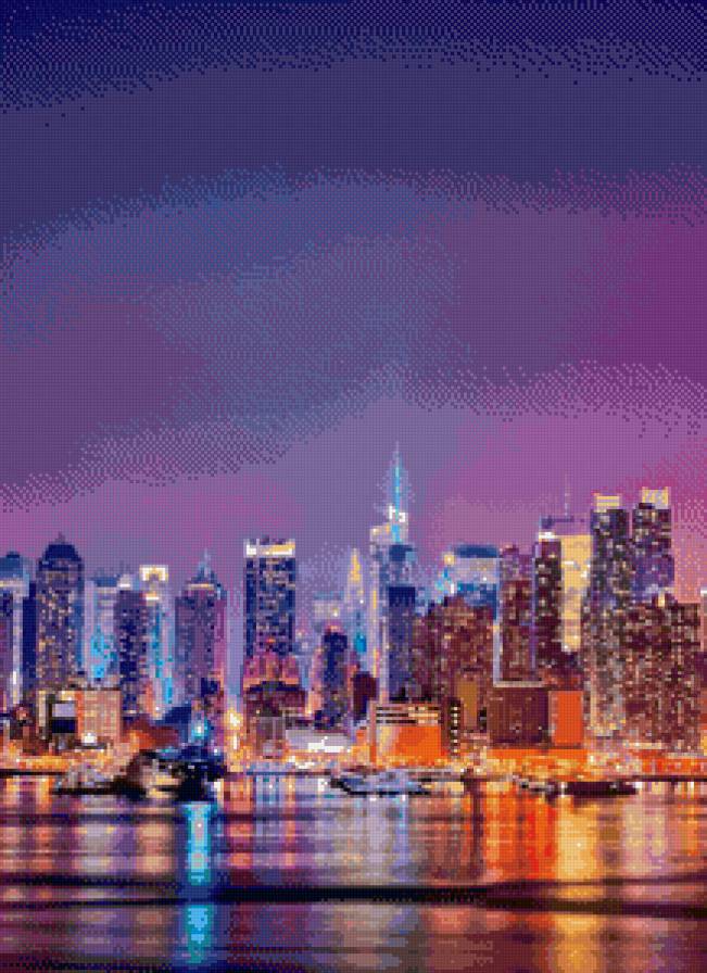 ночной город - город, небоскребы, отражение, дома - предпросмотр