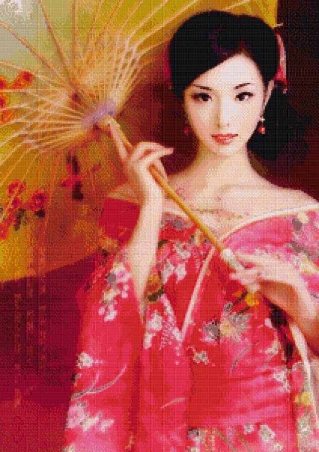 китоянка с зонтиком - девушка, восток, китоянка, зонт, люди - предпросмотр