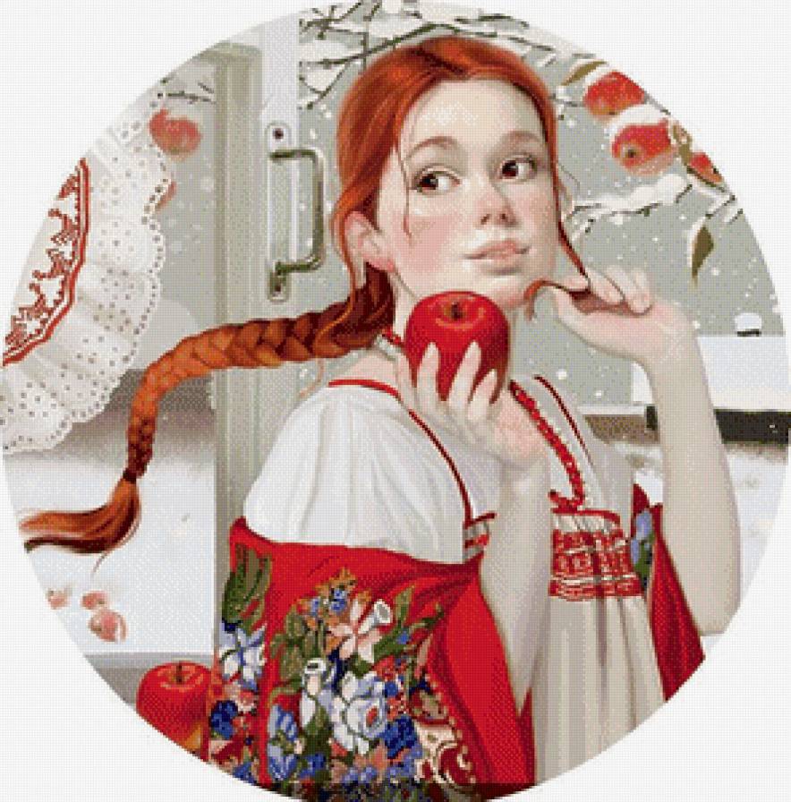 Девушка - яблоко - предпросмотр