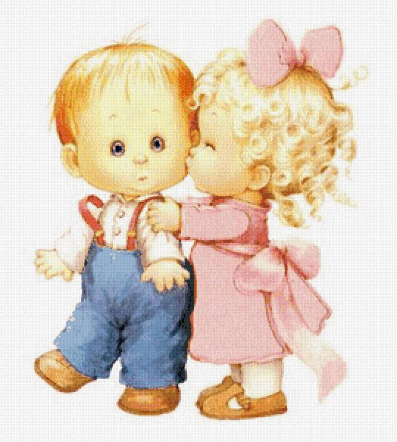 Детский поцелуйчик - мальчик, дети, поцелуй, девочка - предпросмотр