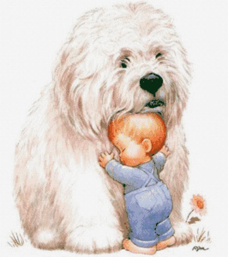 Малыш с собакой - дети, собака, ребенок - предпросмотр