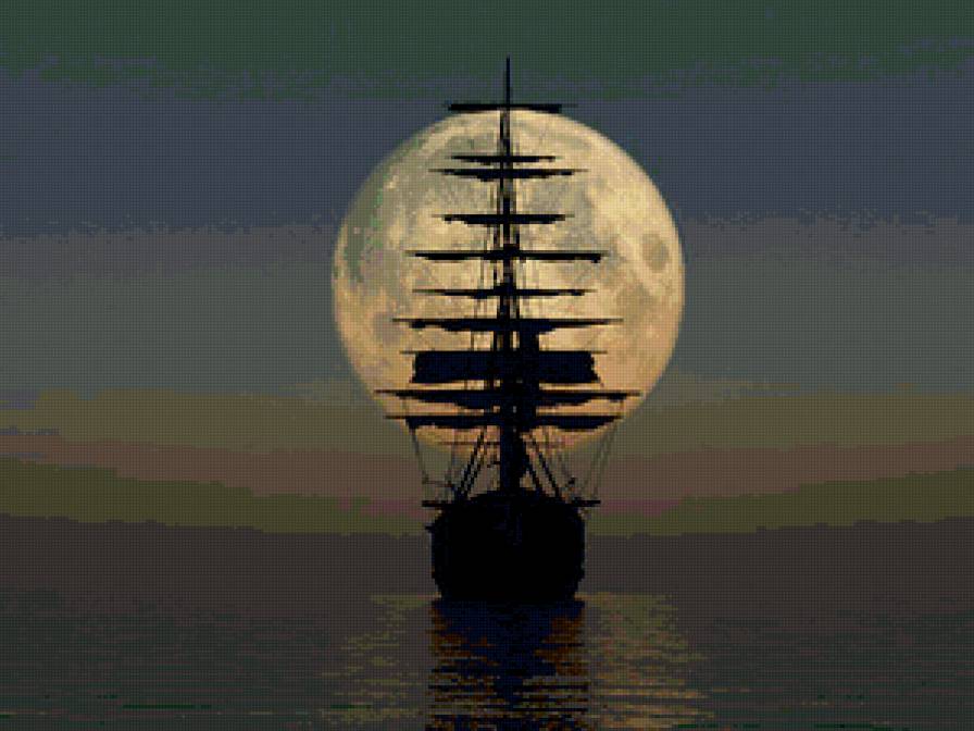 Возвращение... - парусник, море, вода, луна, корабль - предпросмотр