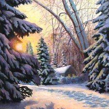 Схема вышивки «рассвет в зимнем лесу»