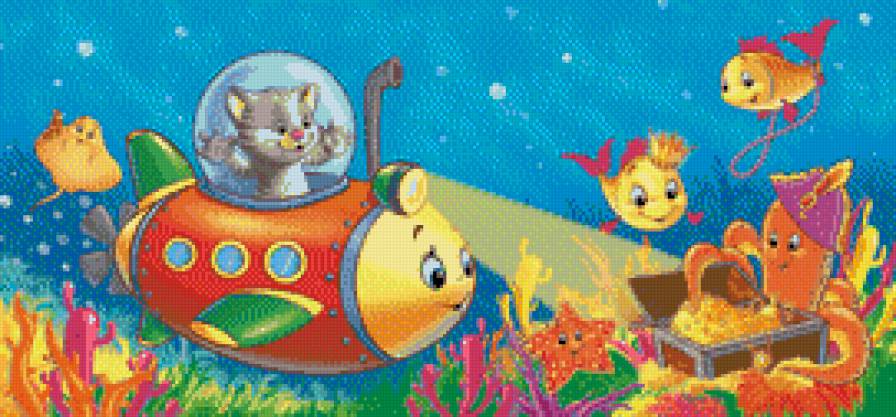 под водой - подводный мир, рыбки, детское, мультик, котик - предпросмотр