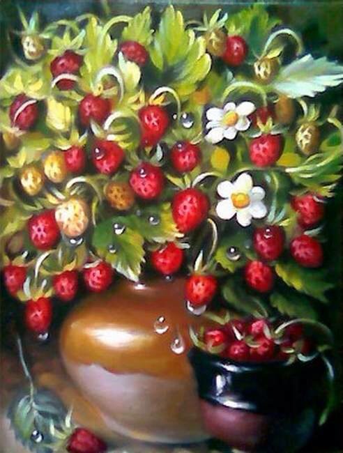 Земляника - роса, земляника, натюрморт, букет - оригинал