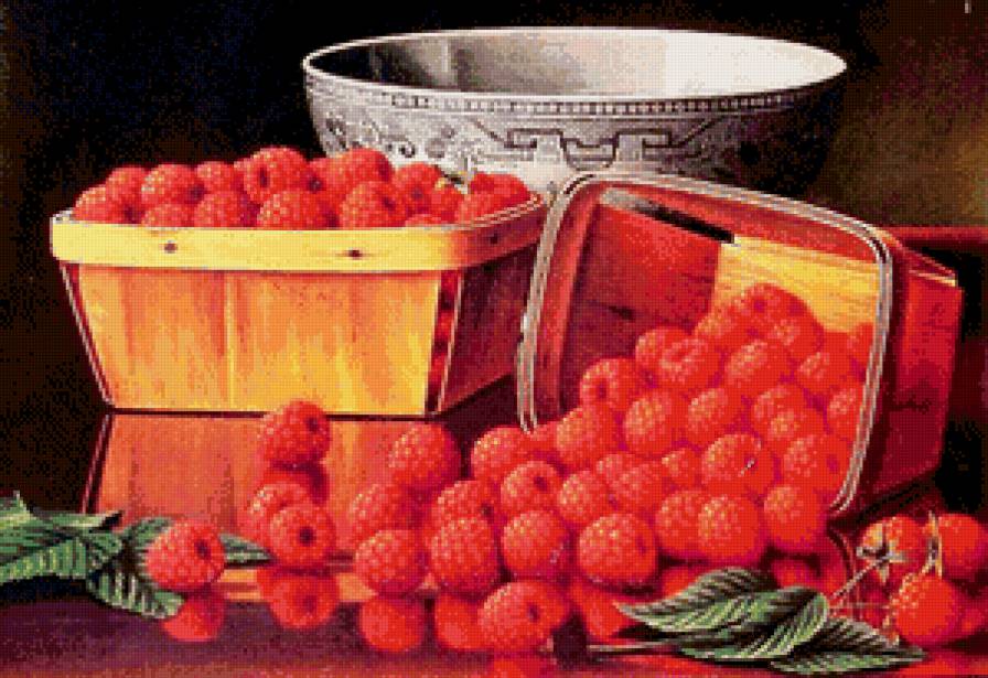 натюрморт с малиной - пано, натюрморт, ягода, картина - предпросмотр