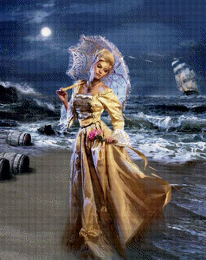 девушка у моря - зонт, девушка, шторм, море - предпросмотр