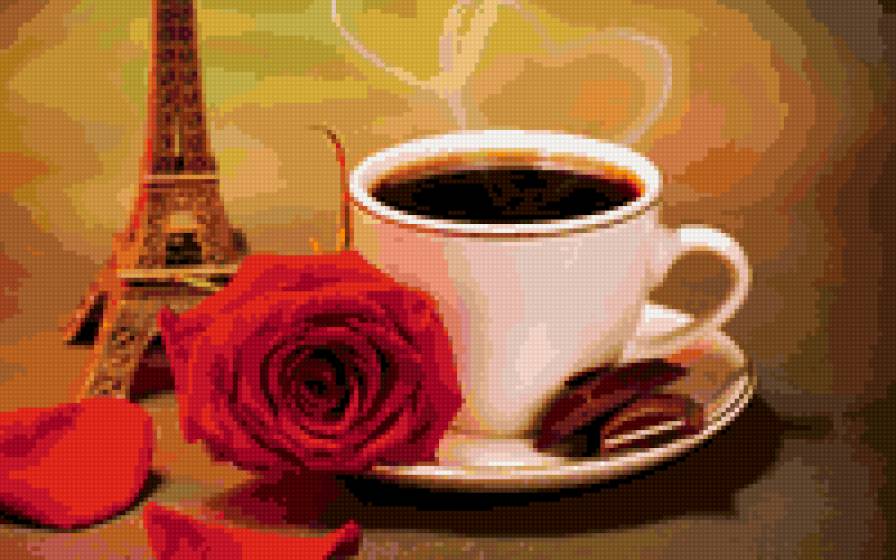 №701638 - эйфелева башня, чашка кофе, натюрморт, цветы, розы - предпросмотр
