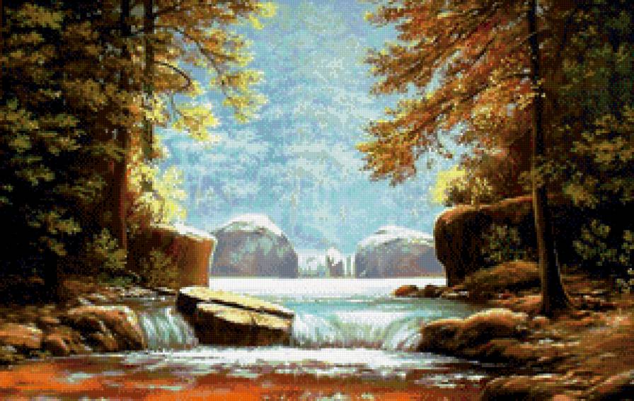 лесной водопад - водопад, пейзаж, река, лес - предпросмотр