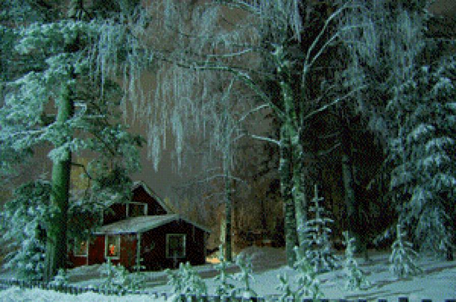 Зимний вечер - зима. мороз, вечер, домик - предпросмотр