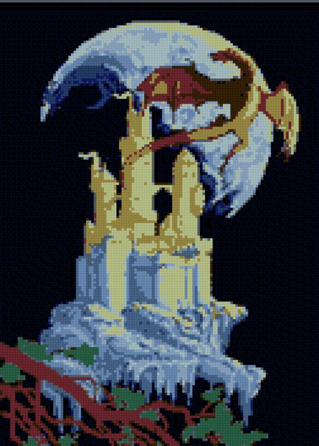 дракон над замком - дракон, крылья, замок - предпросмотр