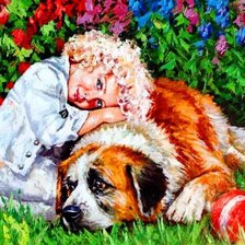 Схема вышивки «мальчик  с собакой»