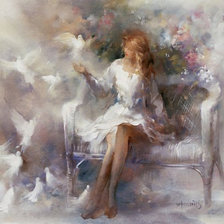 Схема вышивки «Девушка и голуби»