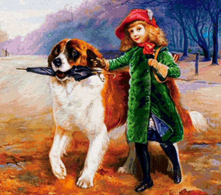 верный друг - собака, девушка, пано, пейзаж - предпросмотр