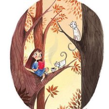 Схема вышивки «девочка с котами и книгой»