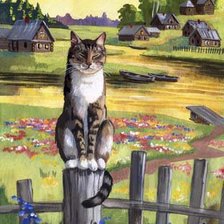 Схема вышивки «котик на заборе»