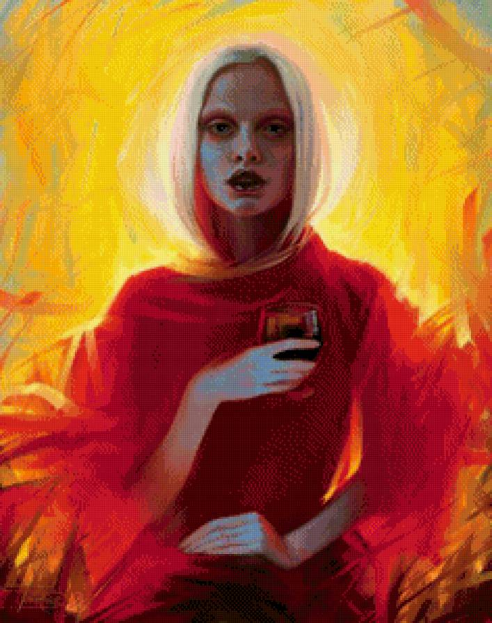 блондинка в красном - бокал, девушка, блондинка, женщина, фентэзи, портрет, вино - предпросмотр