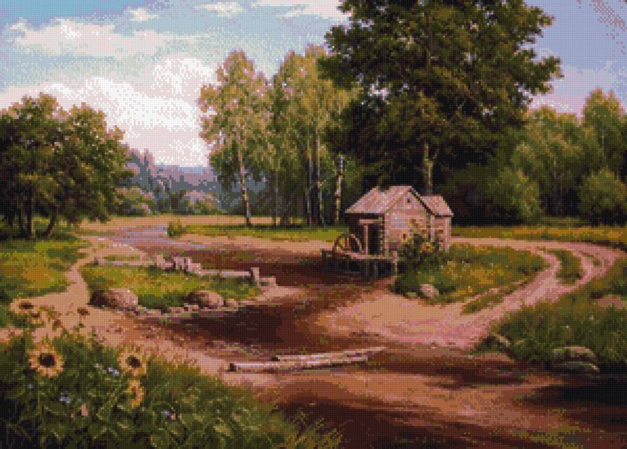 Старая мельница - мельница, деревня, пейзаж, лето - предпросмотр