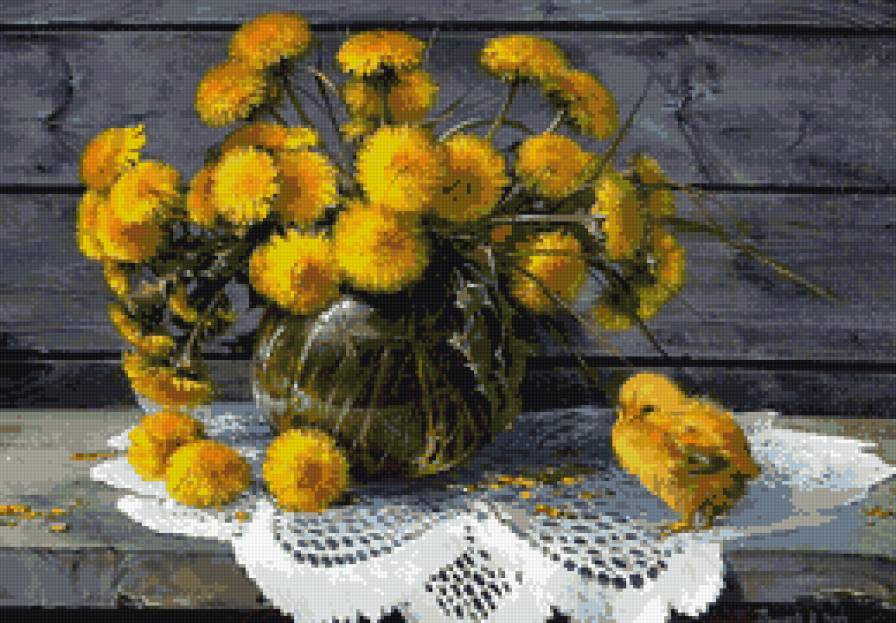 Одуванчики - птица, лето, одуванчики, деревня, букет - предпросмотр